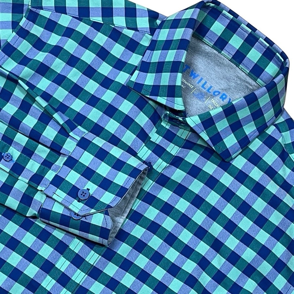 Twillory Performance Fabric Button Up Shirt Mens S Tailored Fit Check Preppy